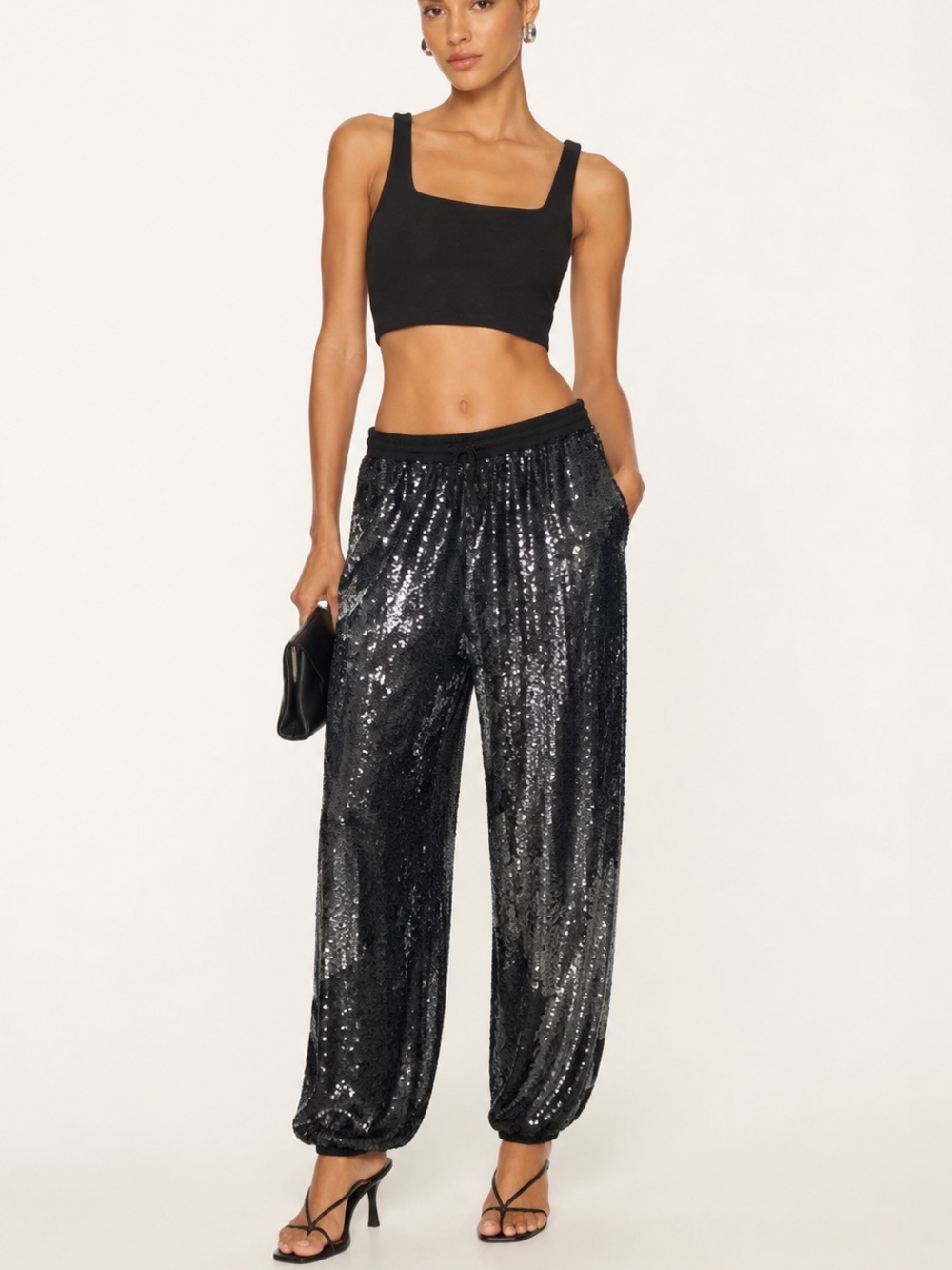 RETROFÊTE Black Sequin Joggers Size Small